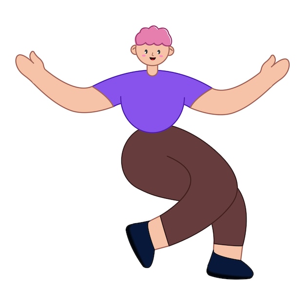 Vector cartoon young boy opening his arms on white background