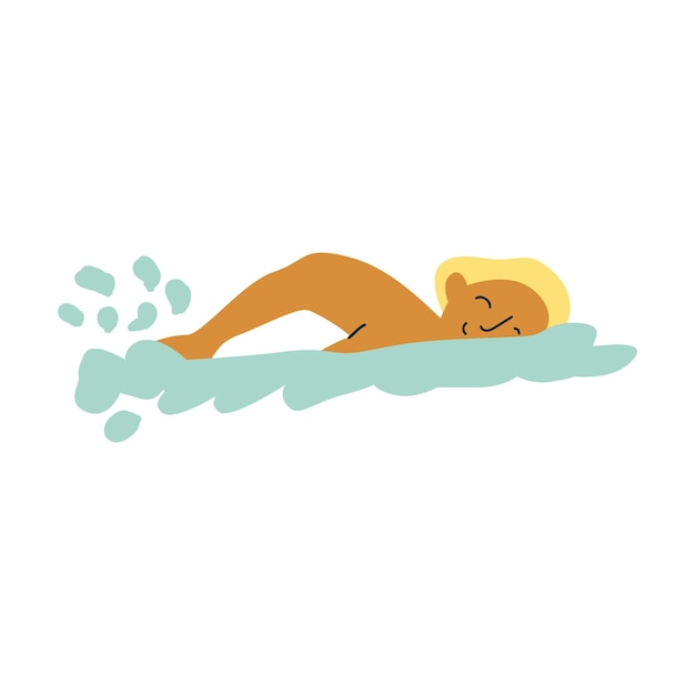 cartoon young caucasian male swimming freestyle in water with blonde hair