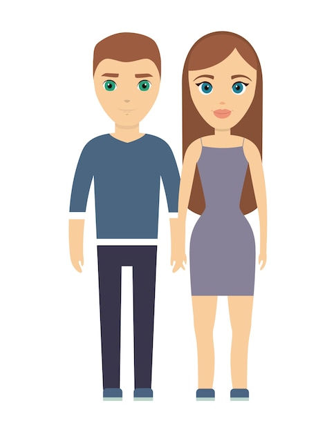 Vector cartoon young couple of woman and man icon