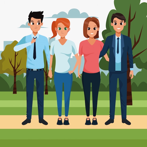 Premium Vector | Cartoon young friends in the park