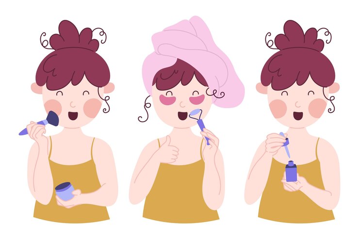 Vector cartoon young girl having a spa day at home