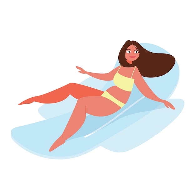 Cartoon young girl in underwear on a sanitary pad. Vector hand-drawn illustration of a happy woman. Female menstruation. The concept of women's health and healthcare. Feminine design.