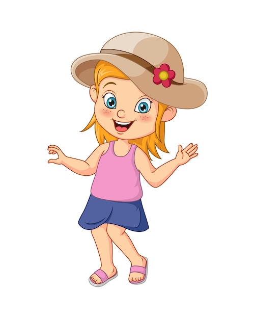 Cartoon young girl wearing straw hat