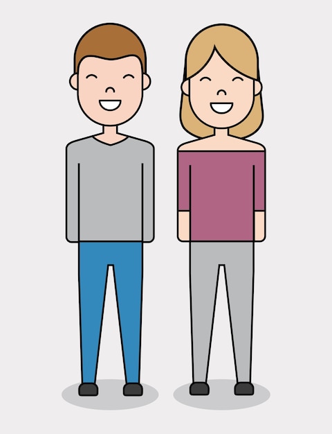 cartoon young man and woman smiling icon