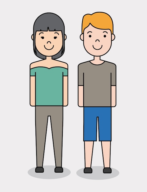 cartoon young man and woman smiling icon