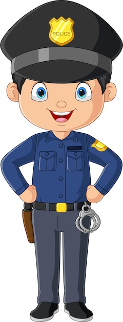Vector cartoon young officer policeman standing