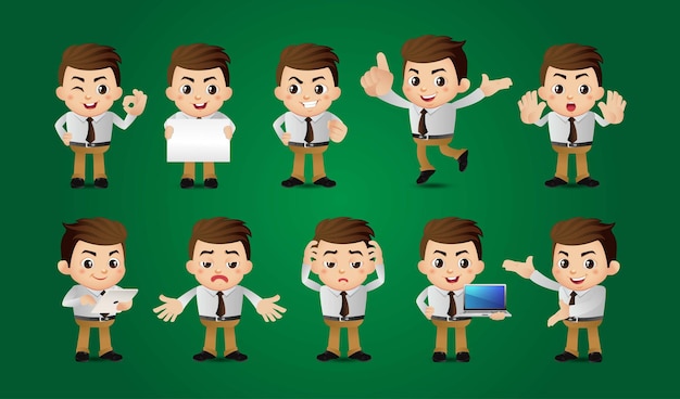 Cartoon young people business person set