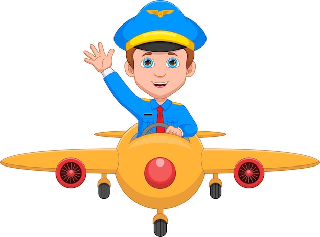 Vettore giovane pilota del fumetto che guida un aereo