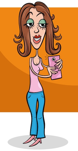 Cartoon young woman making selfie with smart phone