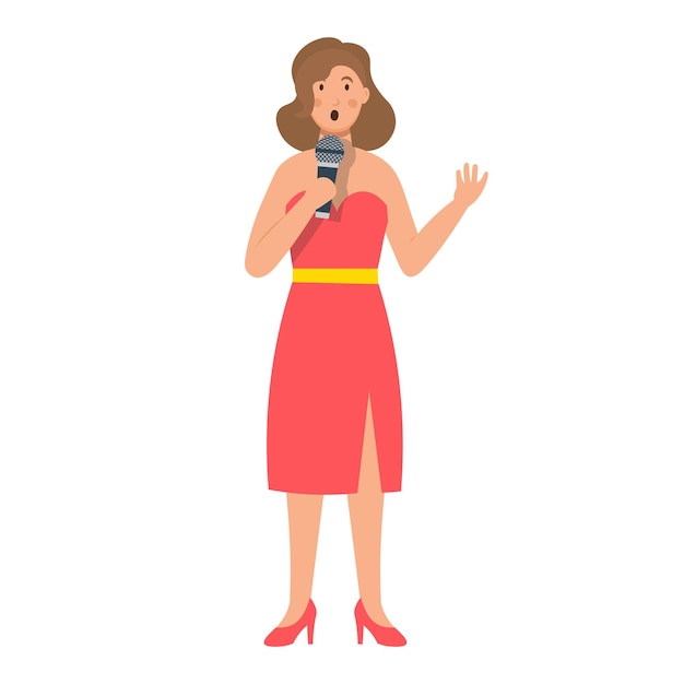 Cartoon zanger met een microfoon, karakter voor kinderen. platte vectorillustratie