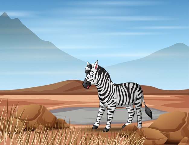 Vettore cartone animato una zebra che vive in terra asciutta