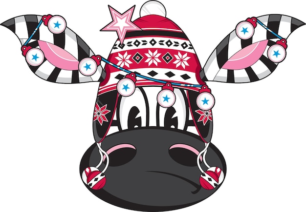 Cartoon Zebra in Wooly Hat Covered in Christmas Baubles Illustration