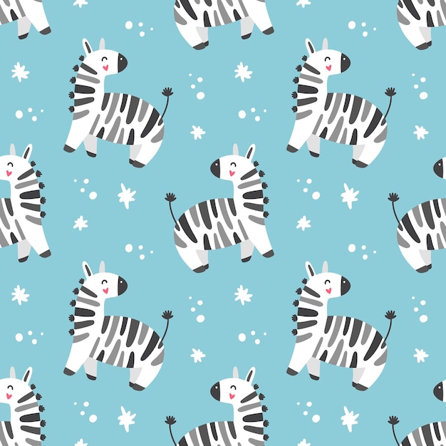 Vector cartoon zebras seamless pattern for children print for textile fabric wallpaper pap