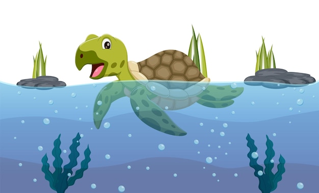 Cartoon zeeschildpad zwemmen in de oceaan Vector illustratie