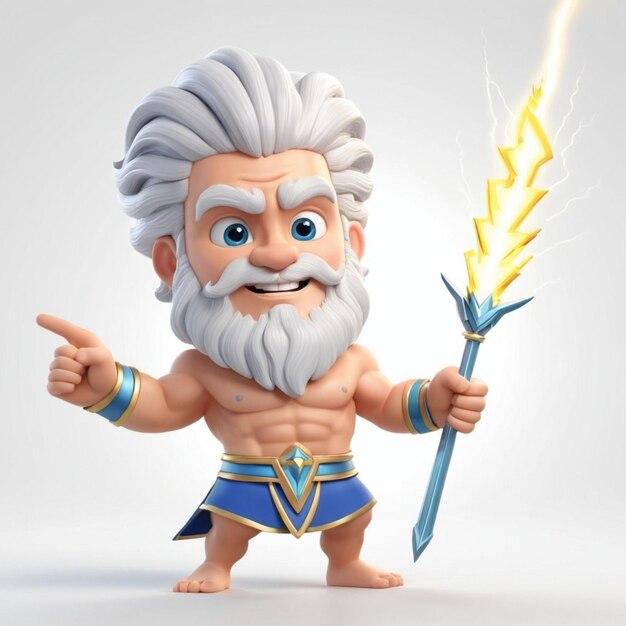 Cartoon Zeus Holding Thunderbolt