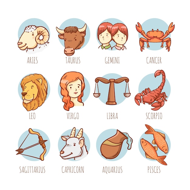 Collezione di segni zodiacali dei cartoni animati