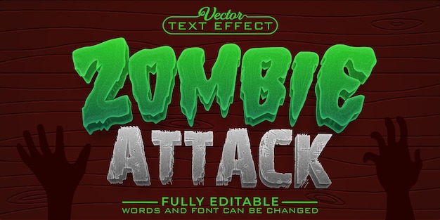 Cartoon zombie attack vector editable text effect template