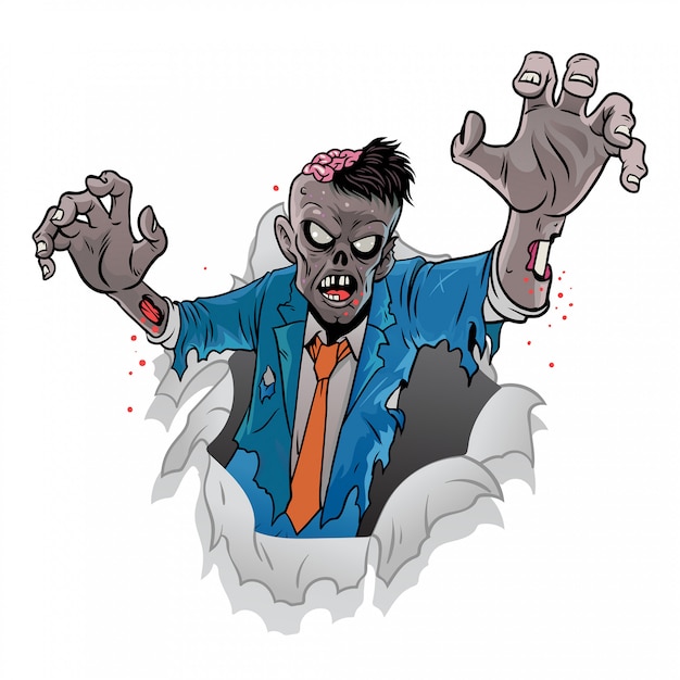 Zombie cartoon di halloween che esce dalla carta rotta