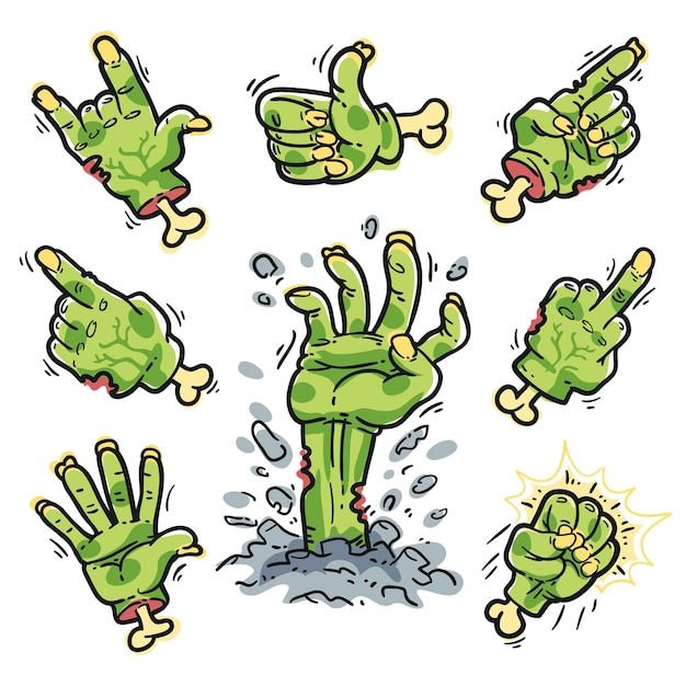 Cartoon zombie mani impostate per il design horror