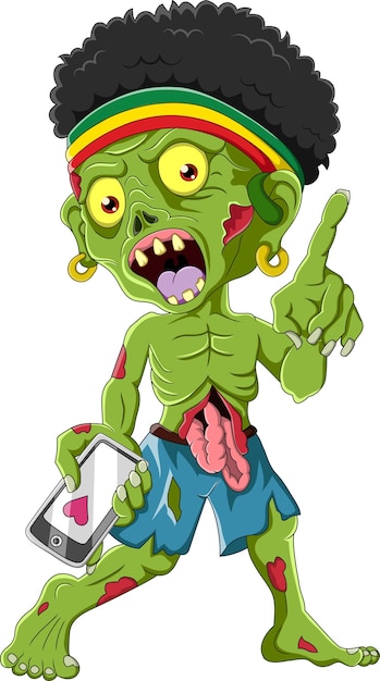 Cartoon zombie holding a phone