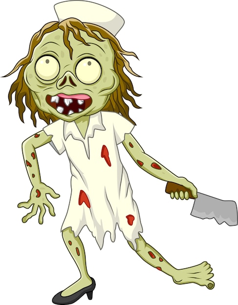 Vector cartoon zombie nurse on white background