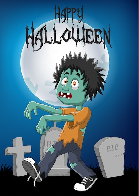 Cartoon zombie with halloween background