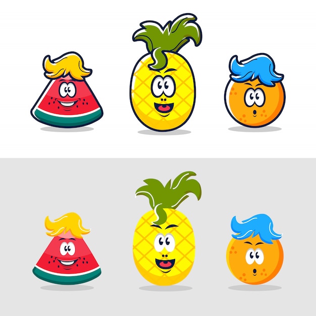 Cartoon zomerfruit plat en niet plat ontwerp