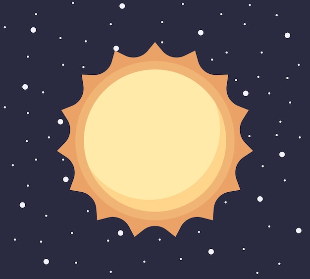 Cartoon zonnestelsel planeet in vlakke stijl Kleurrijke zon op donkere ruimte met sterren vectorillustratie