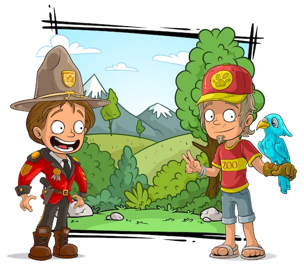 Cartoon zoo keeper character and ranger