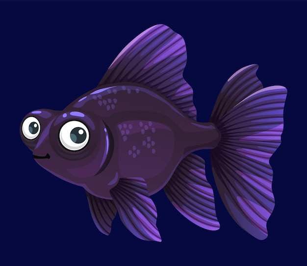 Cartoon zwarte sluierstaart telescoop aquariumvissen grappig karakter tropische vissen zoetwateraquarium of rivier onderwater dier kinderachtig vector personage Veiltail telescoop goudvis vrolijke mascotte