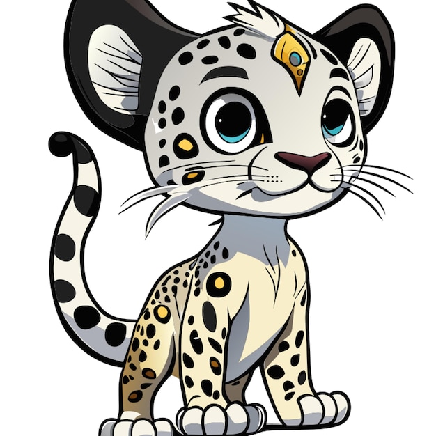 Cartoonamur Leopard 풀 화이트 키즈 스타일 흰색 배경 스케치 스타일 장난이 심하다 스타일 뼈 밖으로