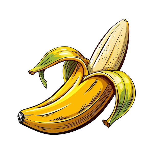 Cartoonbanana Peel banana gele vrucht tropisch fruit banana snack of vegetarische voeding