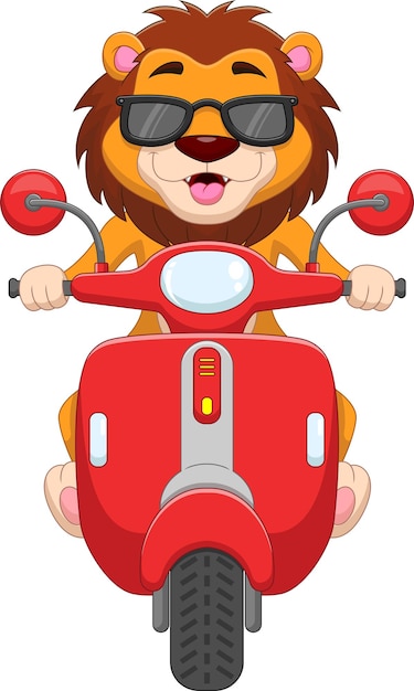 Vector cartooncute lion riding scooter