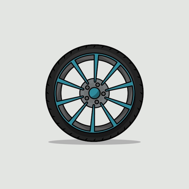Cartoonish blauwe legering auto band wiel geïsoleerde vectorillustratie.