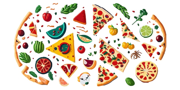 Cartoonish flat vector pizza graphics for your next food project