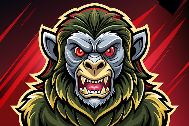 Vector a cartoonish menacing looking gorilla with red eyes and teeth