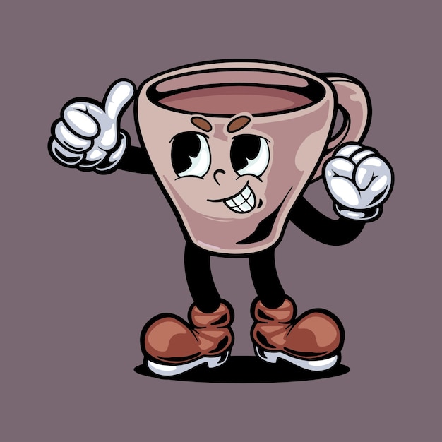 Vector cartoonkarakter van koffie met vintage stijl