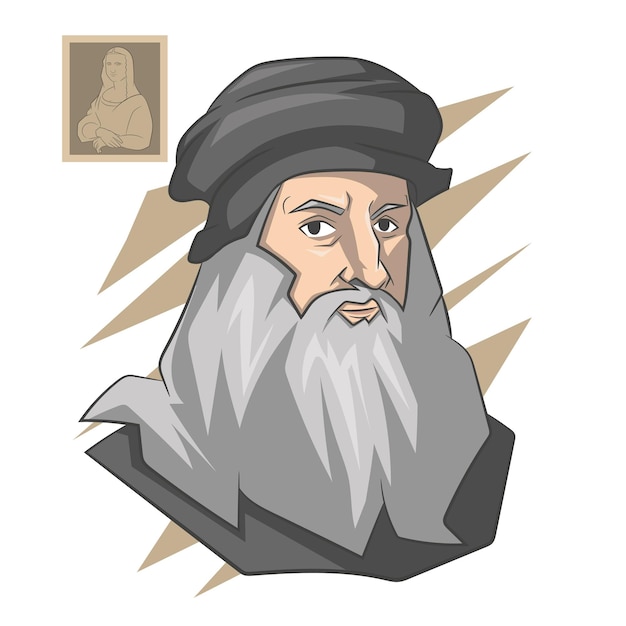 Vector cartoonportret van leonardo da vinci