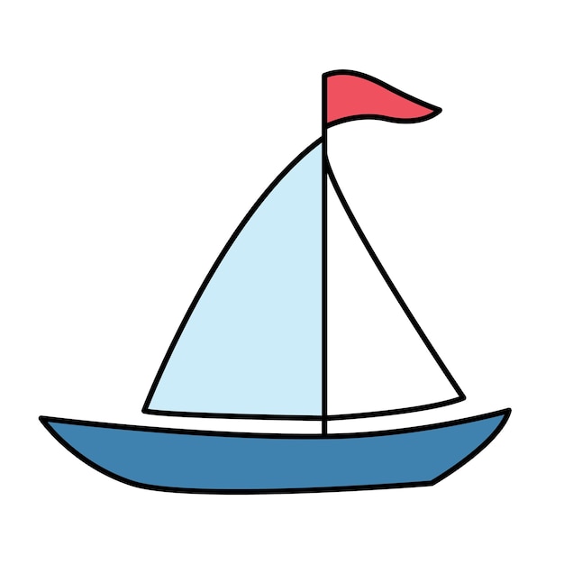 A cartoonstyle boat with a red flag