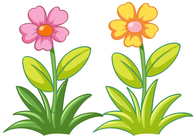 Vector cartoonstyle roze en gele bloemen