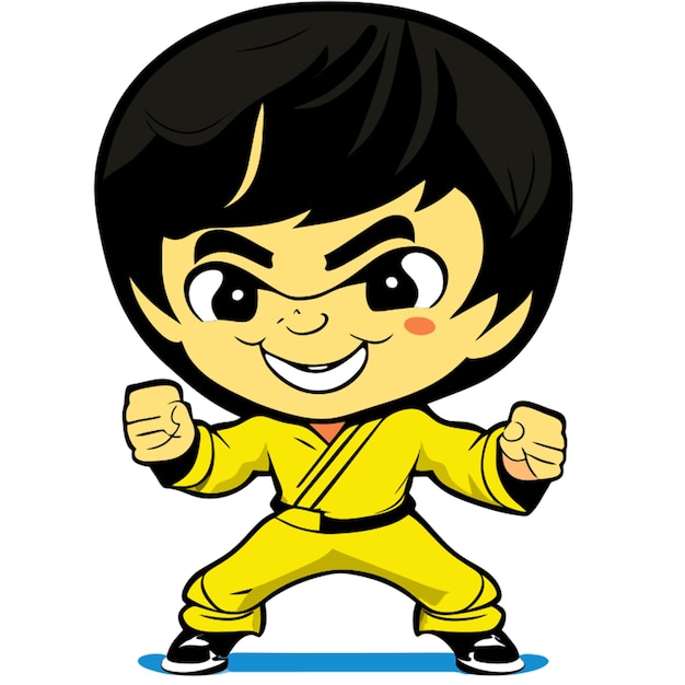 cartoonversie van lachend kind bruce lee vectorillustratie