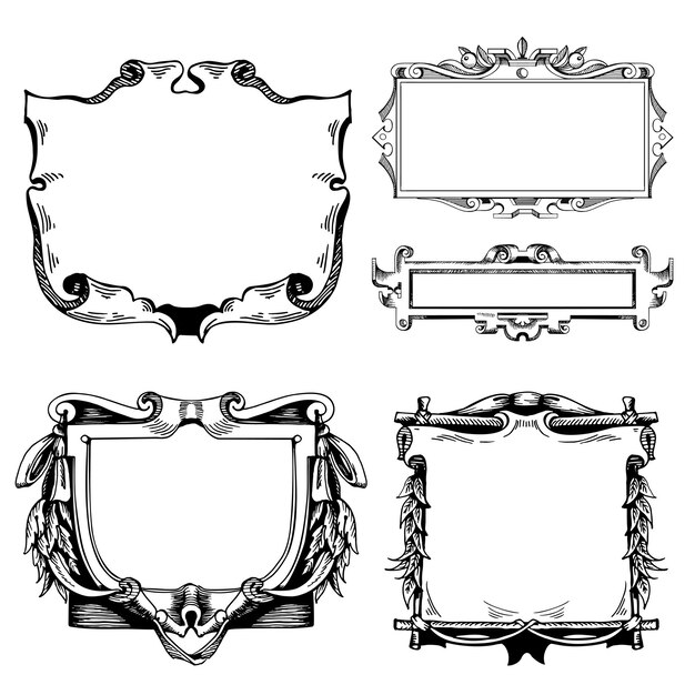 Cartouche For An Old Geographical Map. Ancient Frame For The Signature. Baroque, Rococo Style