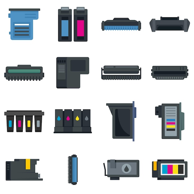 Cartridge pictogrammen instellen. Platte set van cartridge vector iconen geïsoleerd op een witte achtergrond