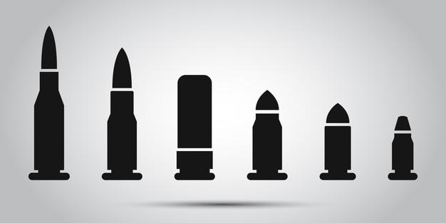 Cartridges icon set collection in flat style Bullet ammunition symbol vector illustratie op geïsoleerde achtergrond Ammo sign business concept