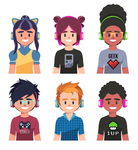 Vector cartton gamers avatars