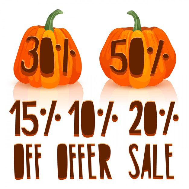 Carve a pumpkin for autumn sale  The design of orange pumpkins with percent discounts  Set pumpkin for autumn offer