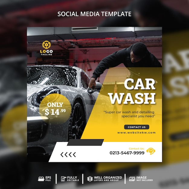 Carwash en detaillering Social Media Post-bannersjabloon voor promotie