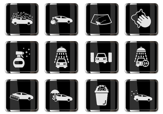 Carwash pictograms in black chrome buttons. icon set for your design. vector icons