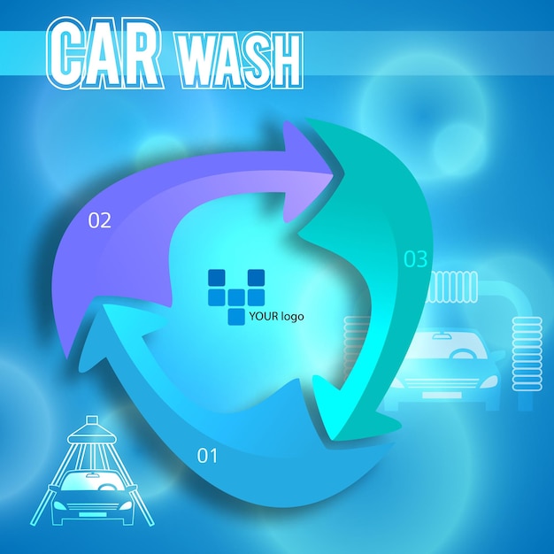 Carwash service concept stappen gepresenteerd flyer template04