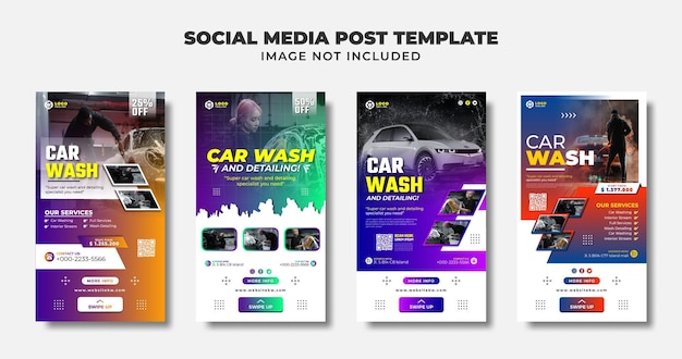 Carwash Social Media Story Flyer en bannersjabloon voor promotie